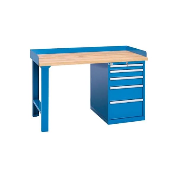 Lista International Industrial Workbench w/Leg, 5 Drawer Cabinet, Butcher Block Top - Blue XSWB40-60BT/BB - main